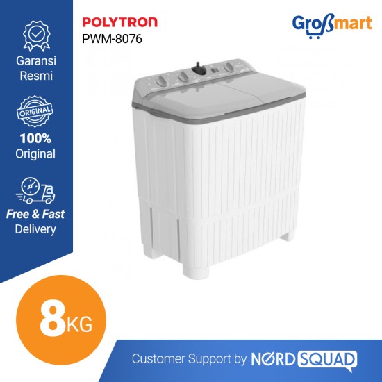 Mesin Cuci 2 Tabung Polytron 8 Kg Twin Tub PWM-8076 / PWM 8076 / PWM8076